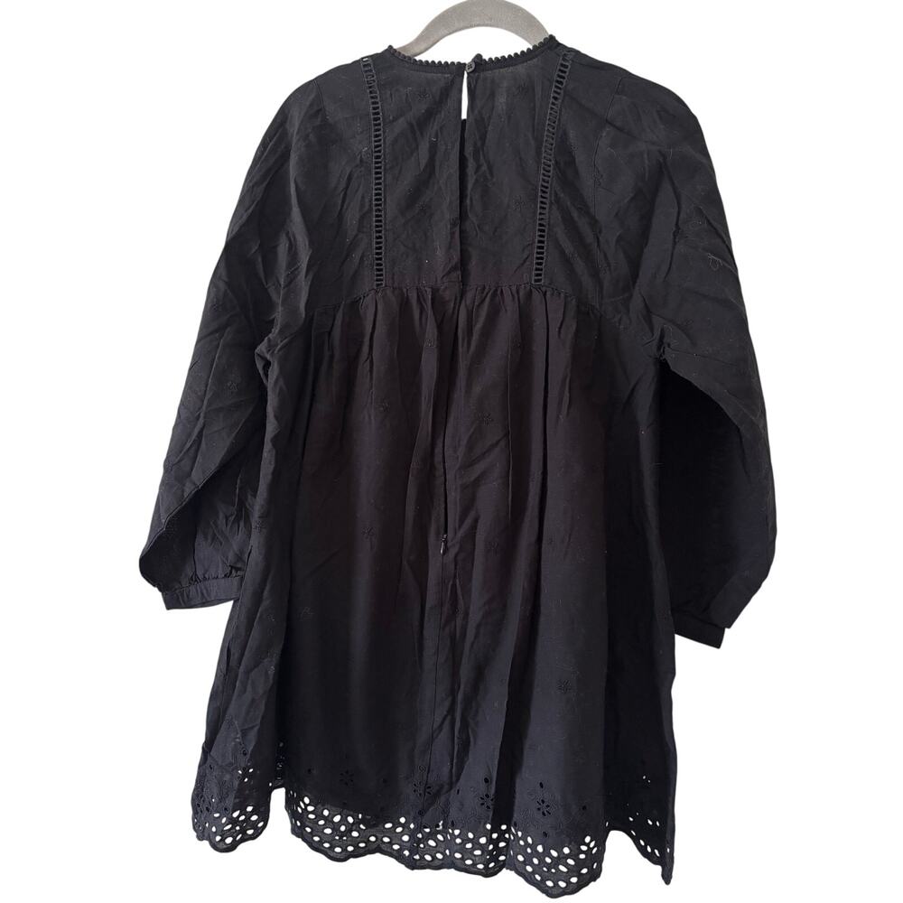 Urban Outfitters Black Eyelet Babydoll Mini Dress Long Sleeve Women’s XS Boho - Picture 8 of 9